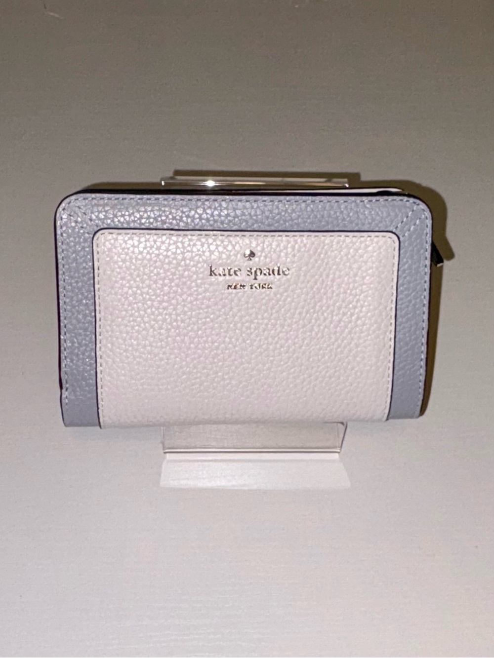 New Kate Spade Lena Colorblock Medium Compact Bifold Wallet Mountain Grey Multi